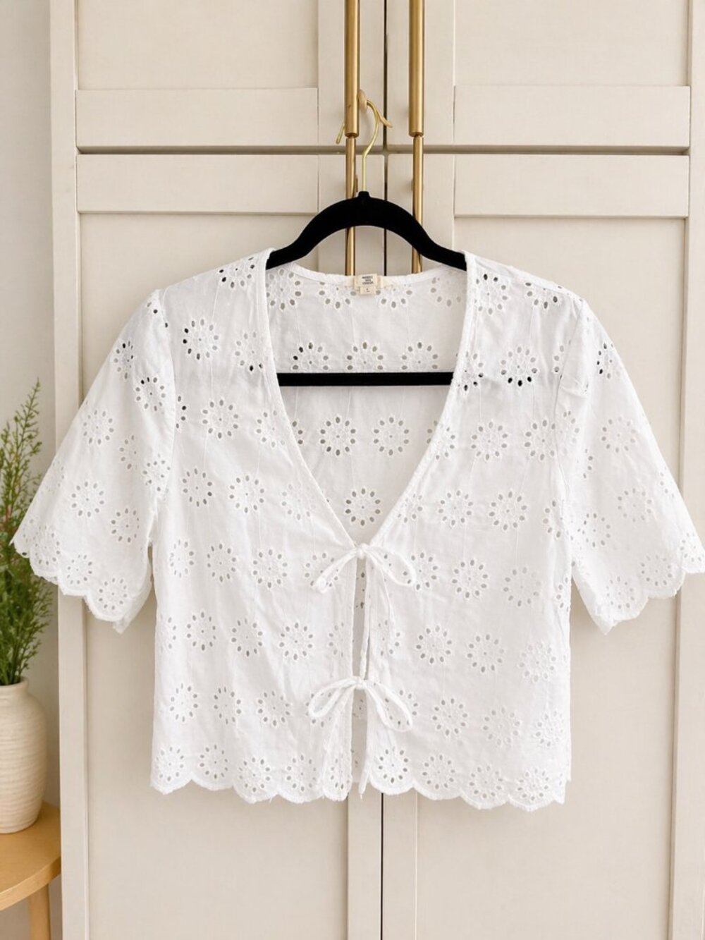 White Eyelet Tie-Front Blouse | Cottagecore Boutique Style